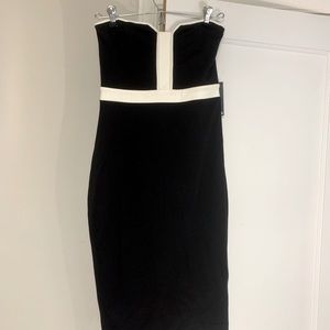 Express black body con strapless dress